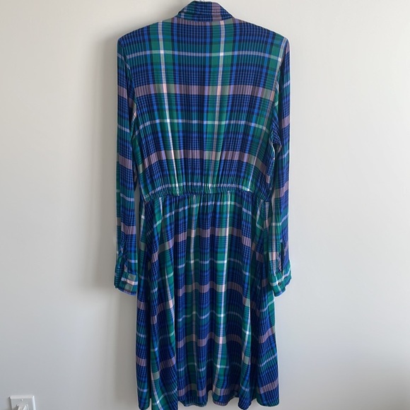 Long sleeved blue and green plaid shirt dress - Picture 3 of 4